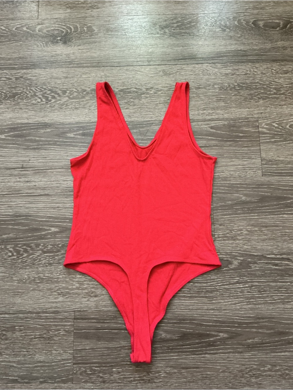 Red Ribbed Tank Bodysuit - Picture 4 of 8